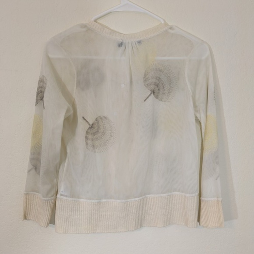Nic + Zoe Mesh Sweater Cream Floral Embroidered Button Up Cardigan Small - Picture 3 of 13